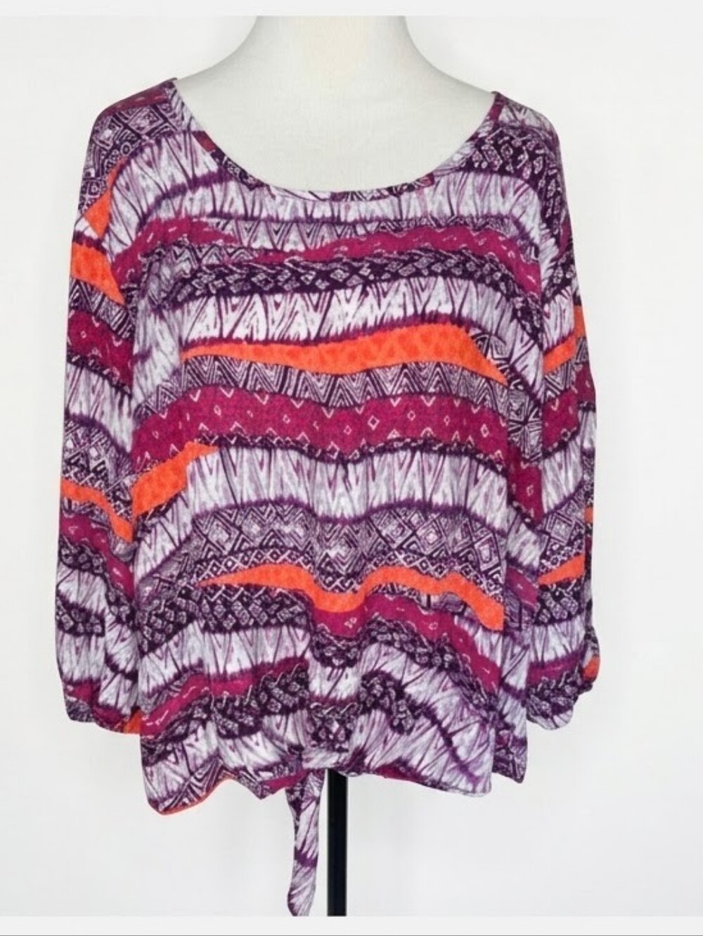 Ashley Stewart Purple Pink Patterned Blouse Open Sleeves Women's Plus Size 2X